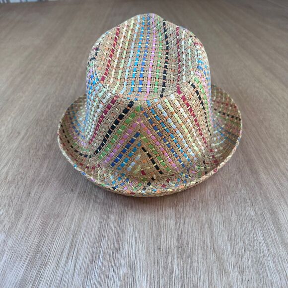 Joe Boxer Multicolor Straw Fedora Hat OSFM Fall Boho Transitional Accessory - Picture 2 of 5